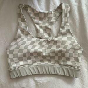 Gray Checkered Sports Bra